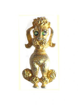 Gold tone metal poodle brooch with crystal eyes