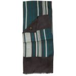 Striped long silk scarf in green and brown