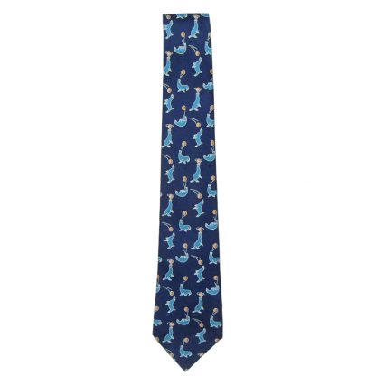 Hermes blue seal with ball design silk tie