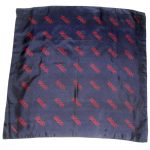 Jacqmar dark blue silk scarf with red outline of rope being pulled design