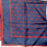 Michelsons British Lion design in red on blue background silk scarf
