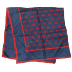 Michelsons British Lion design in red on blue background silk scarf