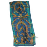 Adrienne Vittadini long blue, green and gold silk scarf