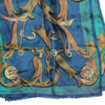 Adrienne Vittadini long blue, green and gold silk scarf