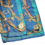 Adrienne Vittadini long blue, green and gold silk scarf