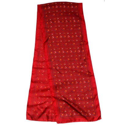 Long dark red hand rolled edge silk scarf