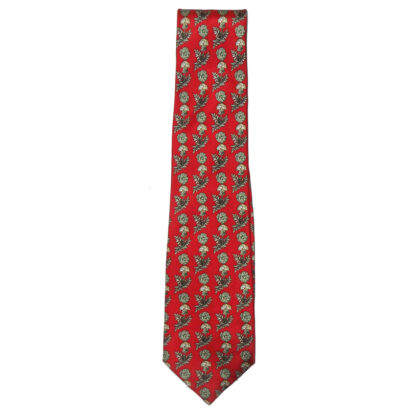 Jaeger red background silk tie with a design of a thistle type flower
