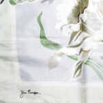 Jim Thompson Thai Silk pocket square with a butterfly and foliage design in green, gold and silver