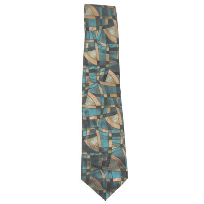 Missoni silk tie with a teal, pink silver greyand black design