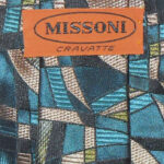 Missoni silk tie with a teal, pink silver grey and black design