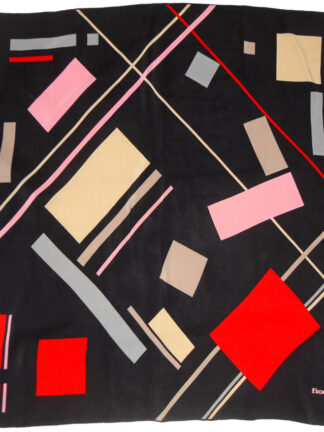 Fiorio block colour design on a black background silk scarf