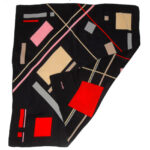 Fiorio block colour design on a black background silk scarf