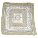 Pale olive silk scarf with a detailed central design