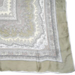 Pale olive silk scarf with a detailed central design