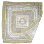 Pale olive silk scarf with a detailed central design