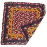 Floral border silk scarf with a purple background and a red,g reen and grey design