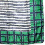 Green and dark blue border silk scarf with a dark blue and white stripe central design