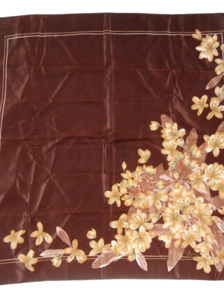 Vera dark brown silk scarf with a floral design in shades of brown