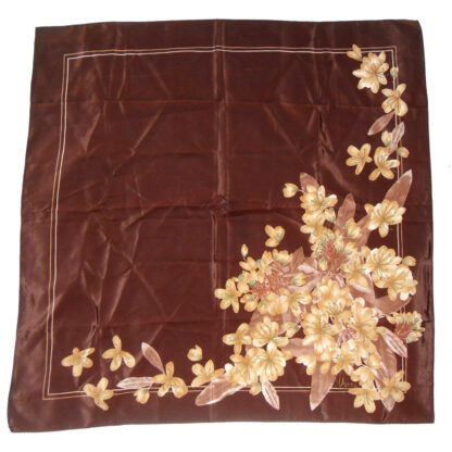 Vera dark brown silk scarf with a floral design in shades of brown
