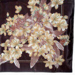 Vera dark brown silk scarf with a floral design in shades of brown