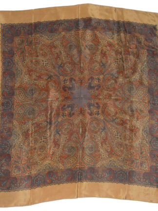 Silk scarf witha light brown border and a central dark brown paisley design