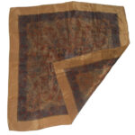 Silk scarf witha light brown border and a central dark brown paisley design