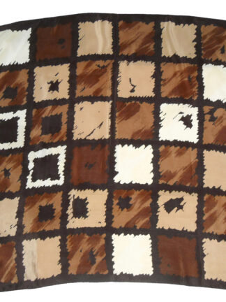 Hand rolled edge silk scarf with adesign in shades of brown and cream