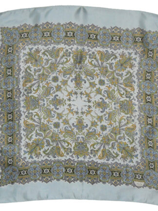 Liberty of London silk scarf with a pale blue border and background and a detailed paisley design