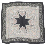 Vintage Liberty of London silk scarf with a dark grey border and a central design in shades of grey and pink