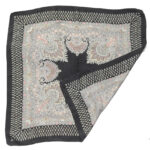 Vintage Liberty of London silk scarf with a dark grey border and a central design in shades of grey and pink