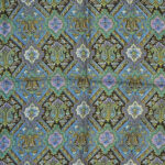 Liberty of London silk scarf with a dark blue border and a detailed central design in b