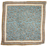 Light blue and brown paisley design silk square with a btown and cream border