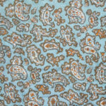 Light blue and brown paisley design silk square with a btown and cream border