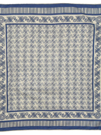 Blue and cream design cotton square with hand rolled edges