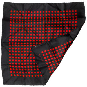 Turnbull and Asser silk square with a black background and a red spot design