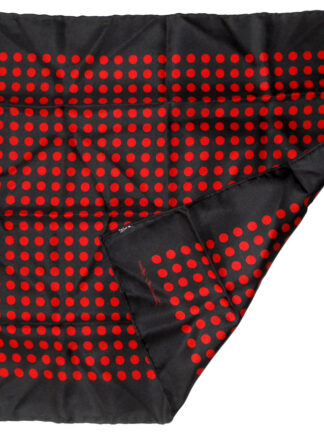 Turnbull and Asser silk square with a black background and a red spot design