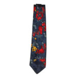 Lloyd Attrree and Smith silk tie with a design on fruit on a dark blue jacquard silk background