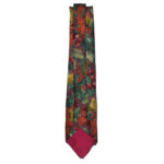 Fruit design of cherries, pearks and berries on a on a burgundy background silk tie
