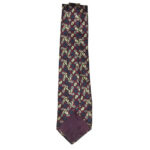 Yellow flower design silk tie on a dark blue background with a red diamond design, made in USA