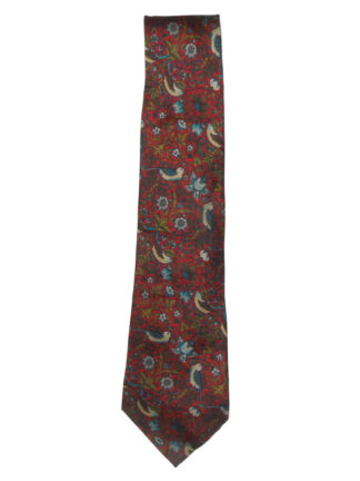Liberty bird and flower design on a dark red background silk tie