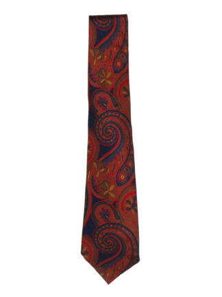 Liberty silk tie with a large paisley design in in brown, blue and yellow