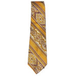 Harrods made by Michelsons All Silk tie, made in England, with a golden yellow background and a whtie and mauve design