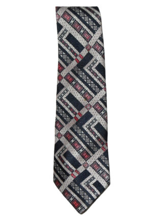 Christian Dior silk tie with a textured silk design in navy, silver and red