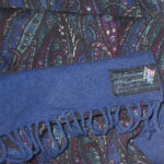 Long cashmere lambswool mix scarf plain dark blue one side maroon dark blue and white design the other