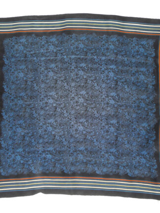 Blue floral rolled edge silk scarf