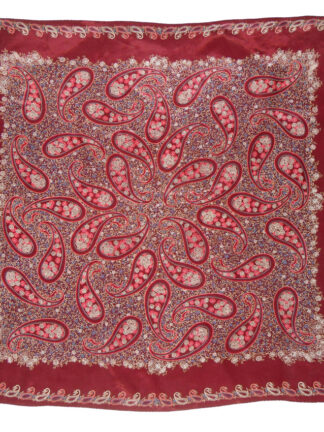 Maroon paisley and flower design scarf with rolled edges