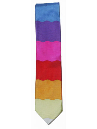 Duchamp multi colour horizontal wavy stripe design silk tie