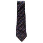 Christian Dior Monsieur dark blue background silk tie with a red, dark blue and grey design