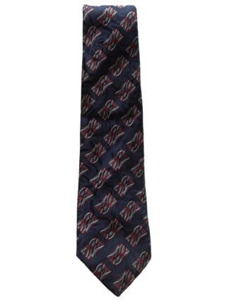 Christian Dior Monsieur dark blue background silk tie with a red, dark blue and grey design