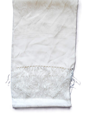 Cecil Gee long white silk evening or opera scarfwith tasselled ends